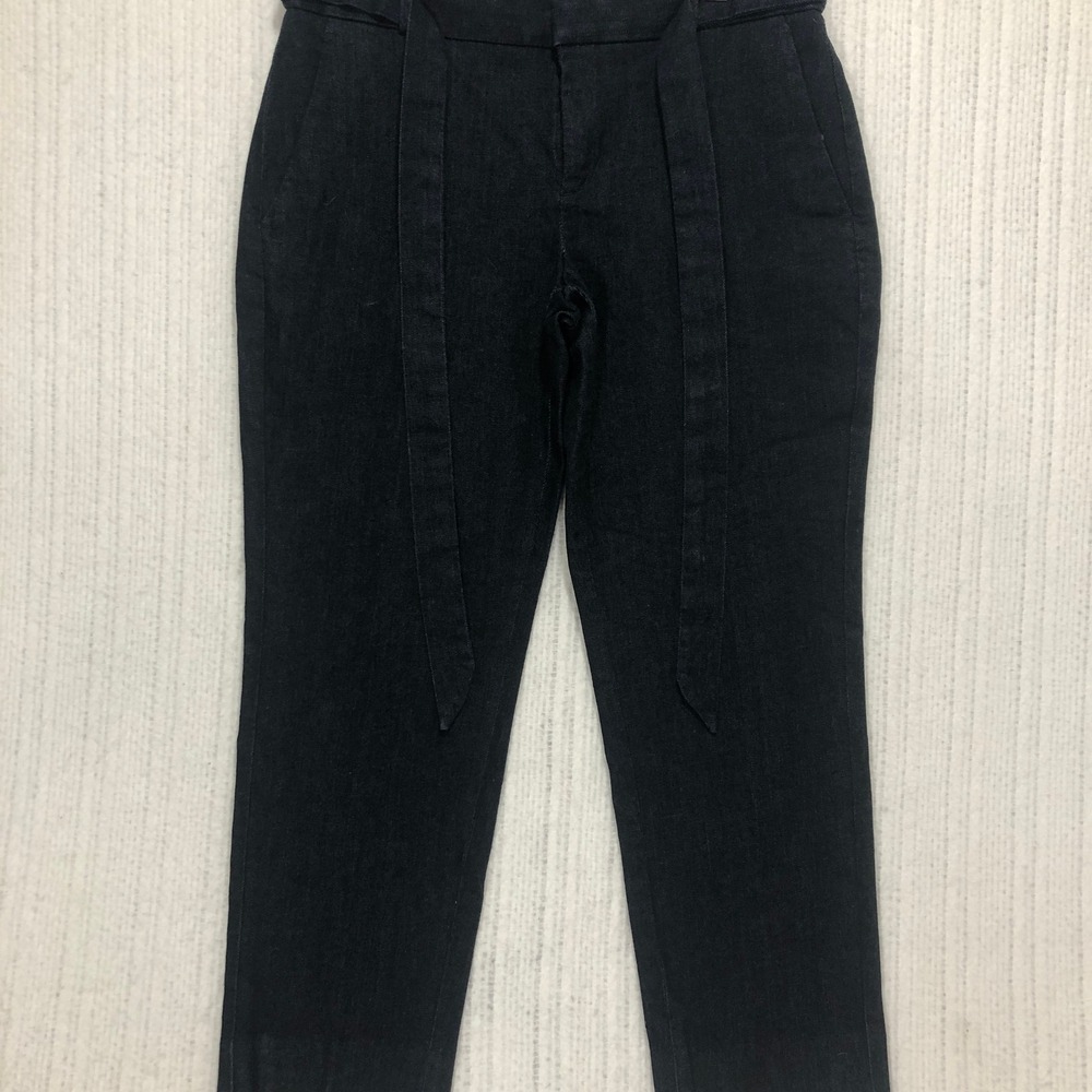 Banana Republic Avery Petite 4 Dark Wash Indigo Tie Waist Trouser Pants Slim Leg